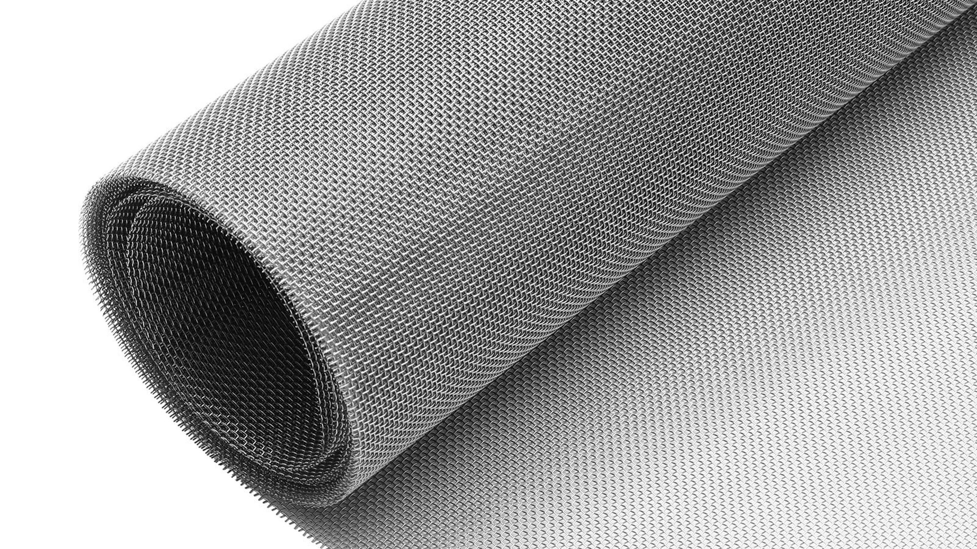 Roll of finely woven stainless steel industrial wire cloth with an unrolled mesh sheet